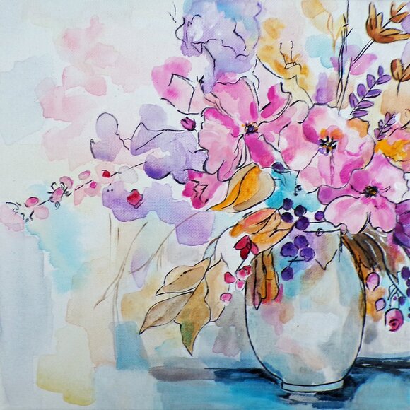 Art by Valsoaney Other - Floral Vase Wall Art Contemporary Floral Painting